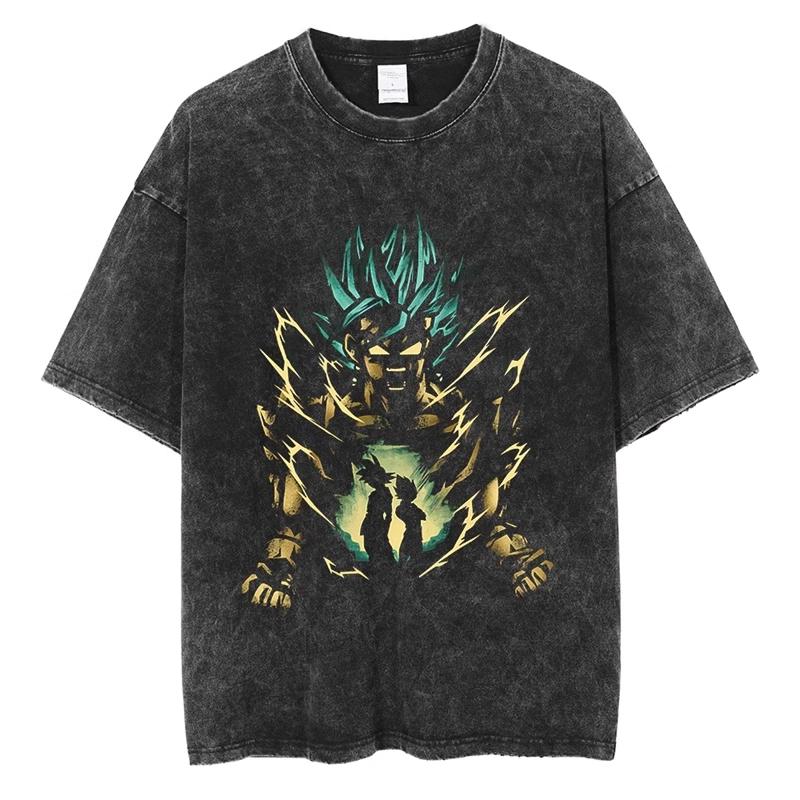 Dragon Ball Broly Super Saiyan Green Flame Nostalgic Washed Men T-Shirt Cotton Men's and Women's Summer Top