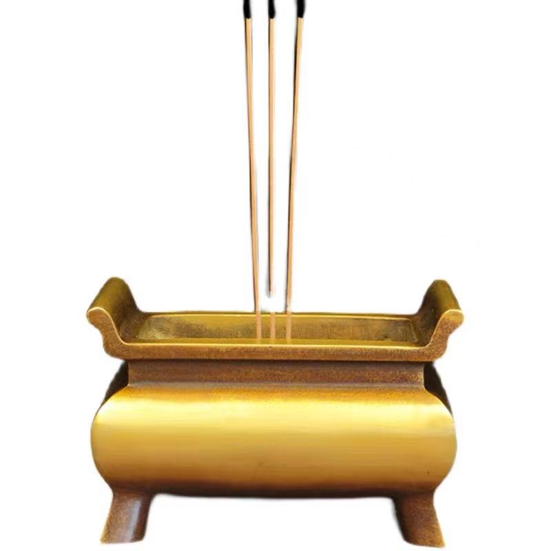 Burner Brass Household Offering Antique Style Living Room Indoor Incense Holder Rectangular Four-Legged Tripod Buddha Of