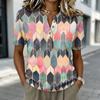 Damen Kurzarm Henley Shirt Knopfleiste Baumwoll-Leinen-Mischung Lässiges Bedrucktes Oberteil Leicht Atmungsaktiv Sommerbluse