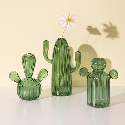 Ins Cactus Glass Vase Transparent Flower Vase Hydroponic Plant Pot Desktop Decorative Vases Home Living Room Table Decoration