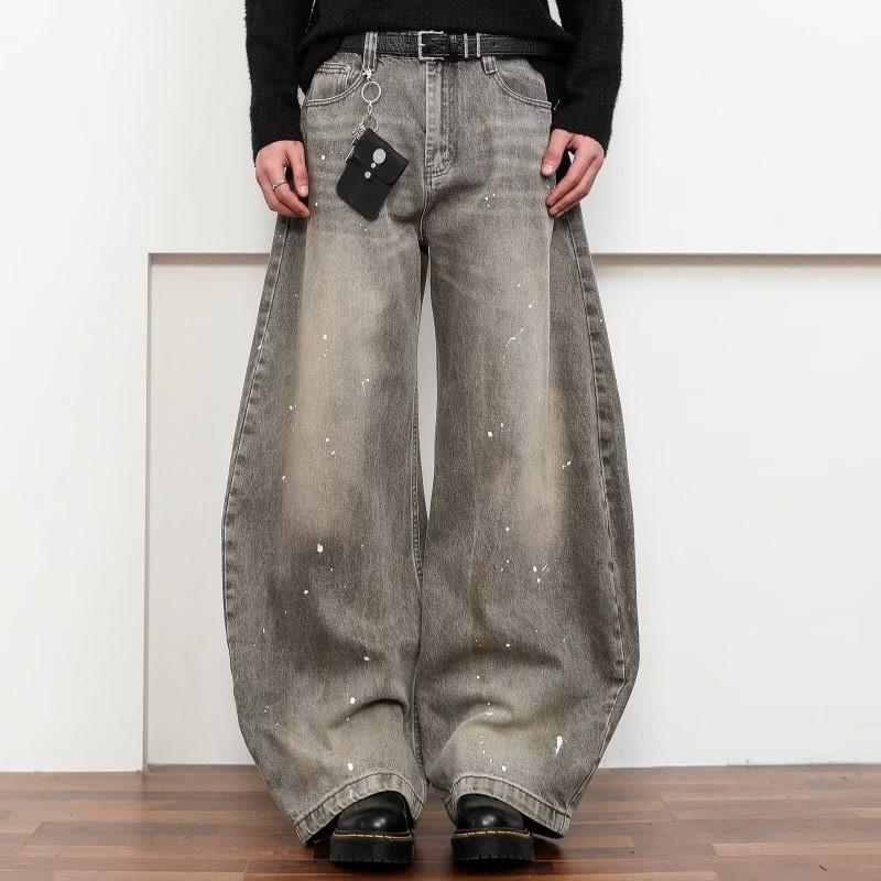 Vintage Washed Wide Leg Denim Pants Women High Waist Straight Cut Loose Fit Winter