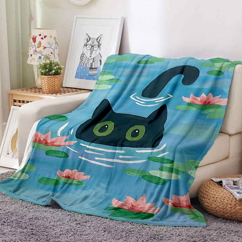 1pc Cat Pond Lightweight Flannel Blanket, Comfortable and Warm Blanket, for Office and Camping Sofa Bed, Livingroom014