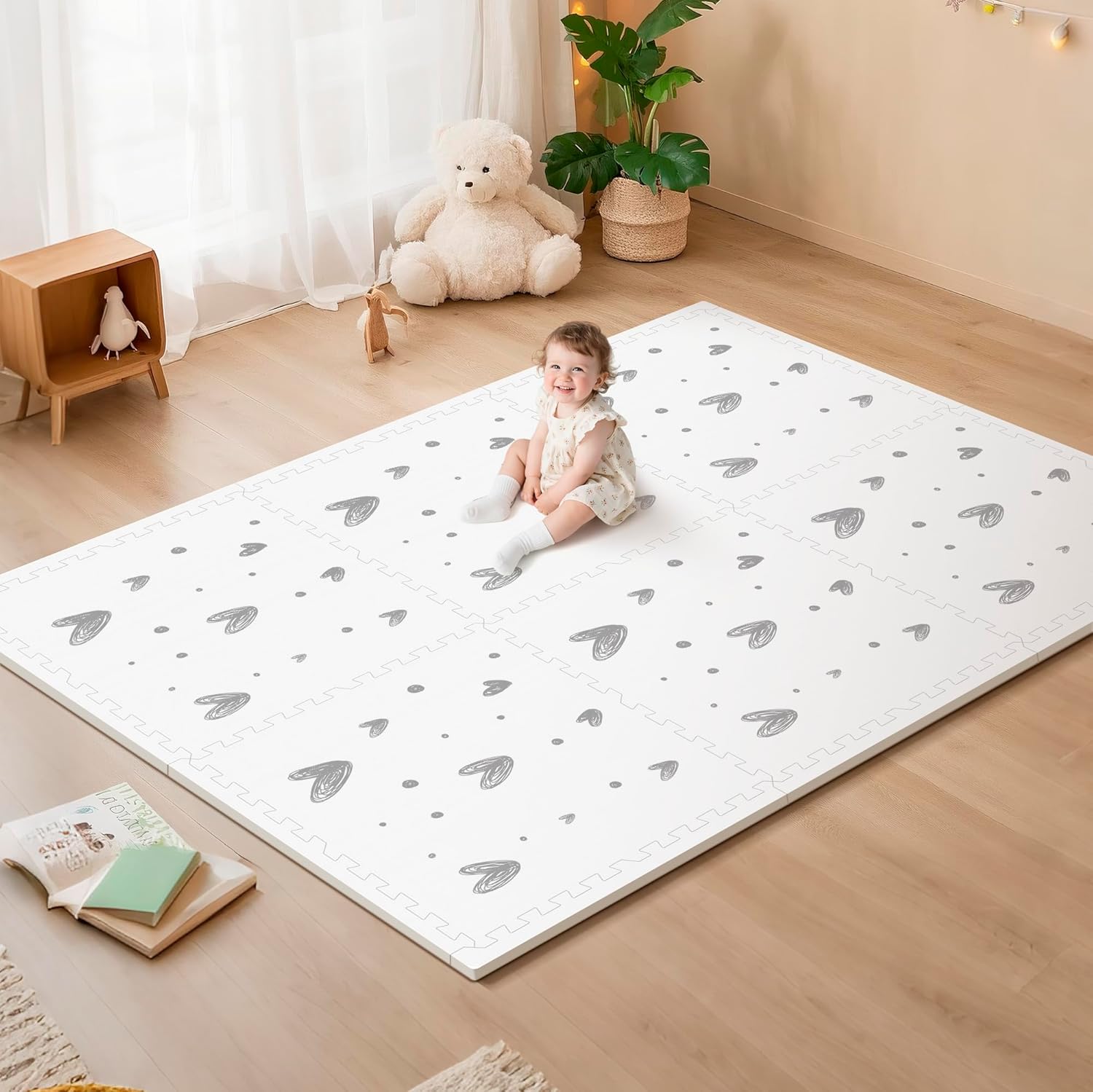 Детский пенный игровой коврик - 72”x 48” Детский игровой коврик, 6 взаимосвязанных пенных напольных плиток, Пазл-коврик для младенцев и малышей, Водонепроницаемый 180CM*120CM