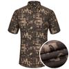 Men's Letter Print Spread Collar Short Sleeve Button-Up Shirt without Pocket, Stretchy Summer Casual Comfort Menswear Clothing