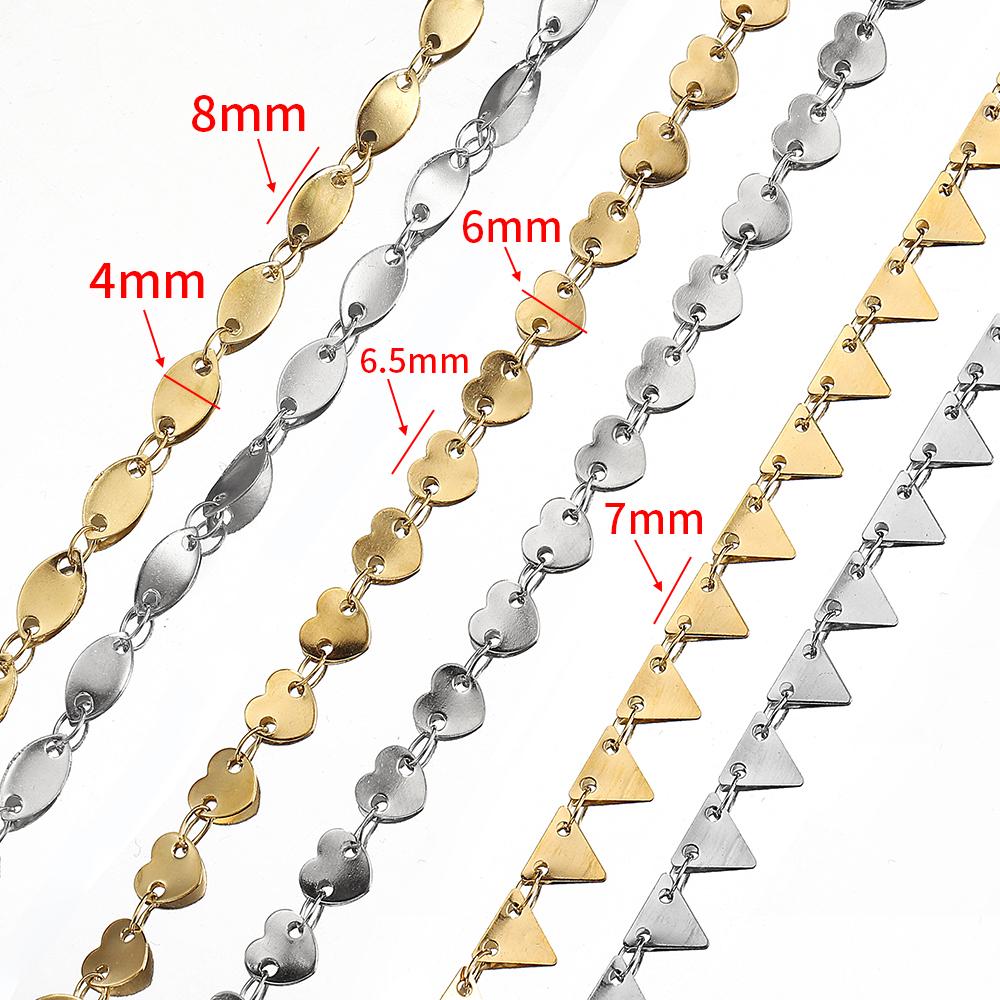 Nicht verblassend 2 Meter 1 Meter Edelstahlketten Goldfarbe Prägung Liebesherz Ketten für Halskette Armband Schmuckherstellung DIY