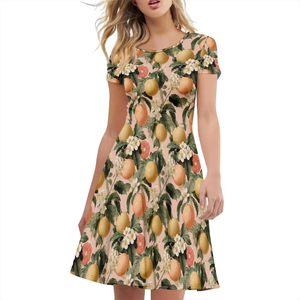 Casual Summer Dress for Women Beach Suspender Skirt Short-sleeved T-shirt Dress