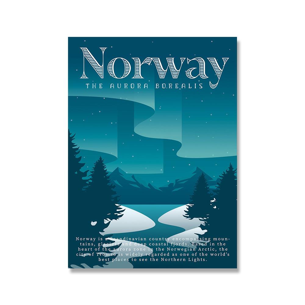 Colourful Retro Travel Posters Nordic Landscape Famous City Canvas Prints Egypt Paris Mexio Fiji Norway Mural Picture Home Decor