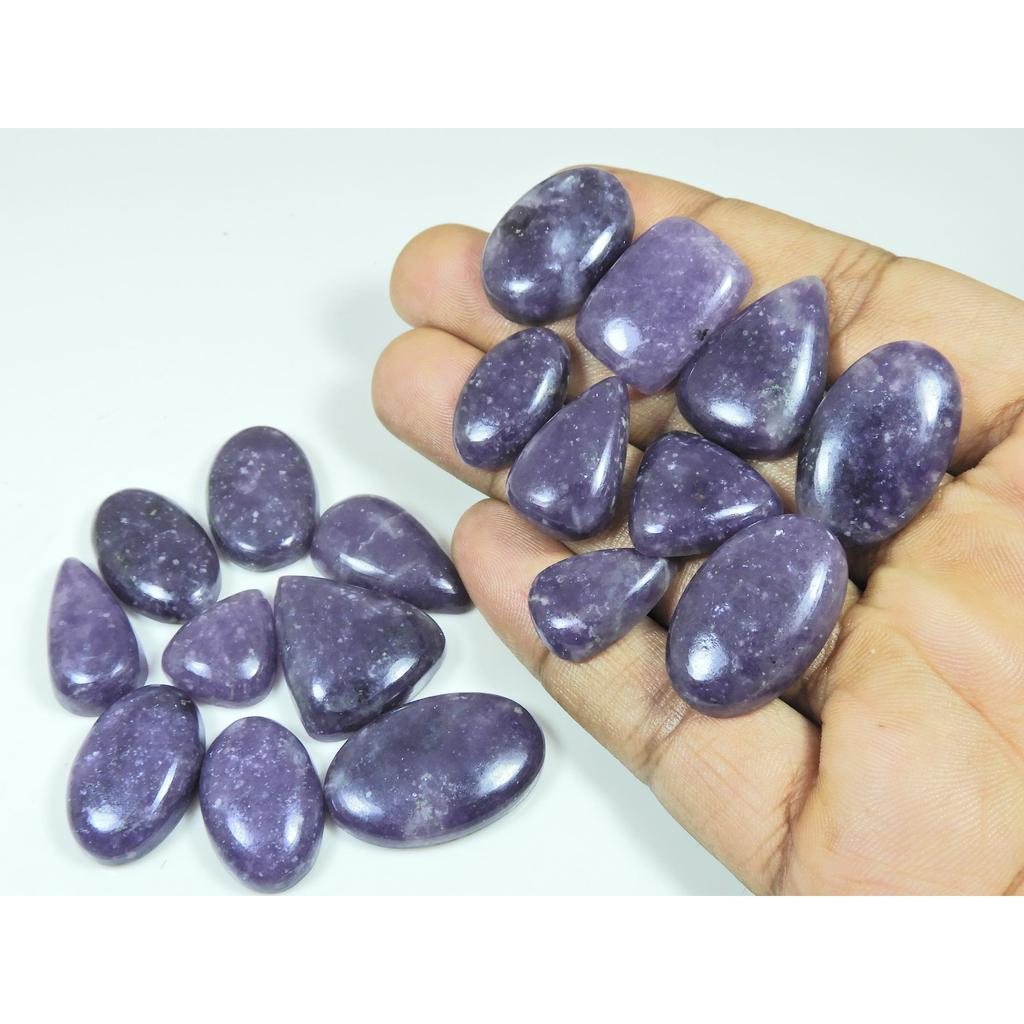 350Cts. Natural Lepidolite Mix Shape Cabochon Loose Gemstone 18 Pcs Lot C-3439