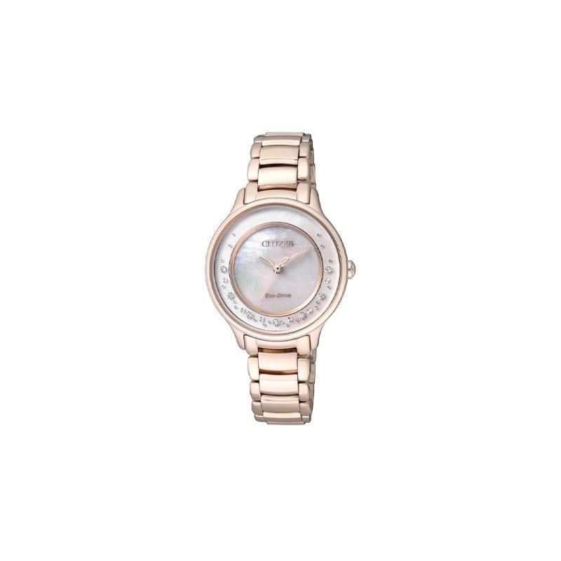 

CITIZEN 50 meters waterproof, solar Quartz, Steel Strap, , 30.4mm women s watch, mother-of-pearl dial EM0382-51D синій