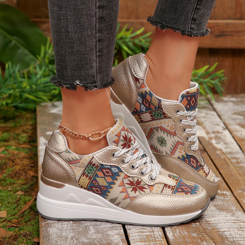 Fashion Women's Casual Large-Sized 43 Bohemian-Style Wedge Heel Round-Toe Comfortable Single Shoes for Autumn