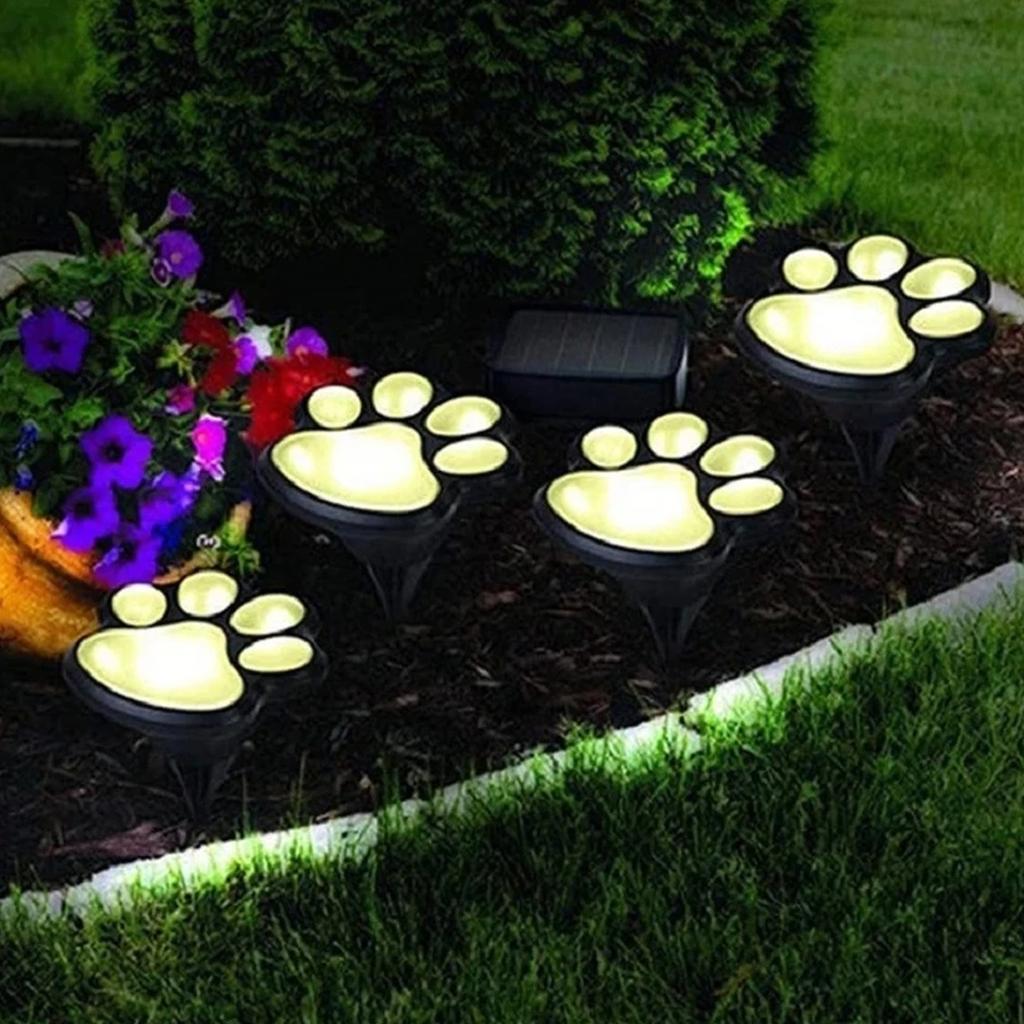 Paw Print Solar Lights 4 in 1 Waterproof Solar Outdoor Lights LED Solar Dog Paw Print Decor Lamp for Patio Lawn Yard Pathway