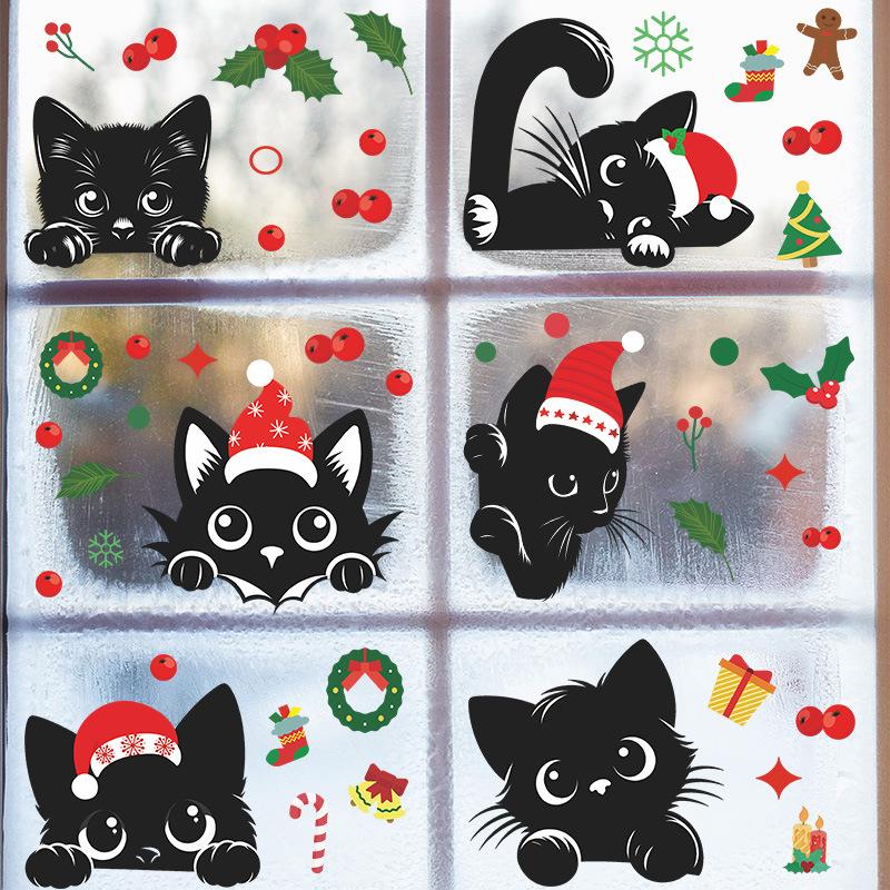 Wall Sticker Christmas Wall Sticker Black Cat Star Atmosphere Christmas Window Sticker Refrigerator Sticker Kitchen Children's Room Wallpaper