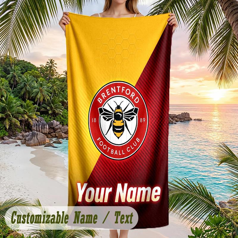 Beach Towel Brentford Football Print Custom Name Text Soft Towel for Swimming Pool
