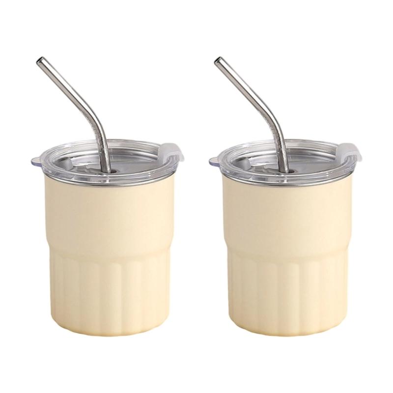 2pcs 304 Stainless Steel Cups Stackable Metal Cold Water Glasses Double Walled Drinking Cup with Straw and Lid