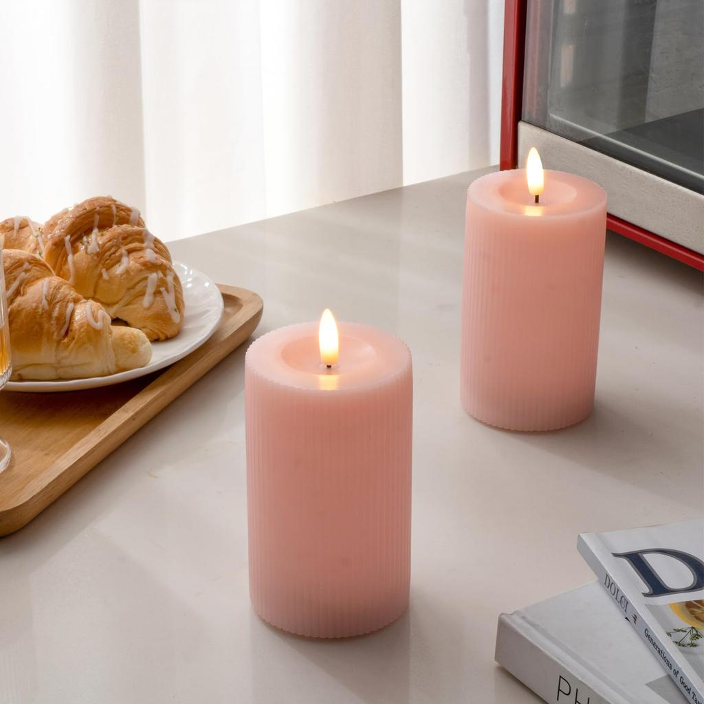 LED Candle Light with Remote Control 15cm Set of 2 Battery Operated Candles with Timer Wedding Christmas Atmospheric Candle Light - Function, Pink,