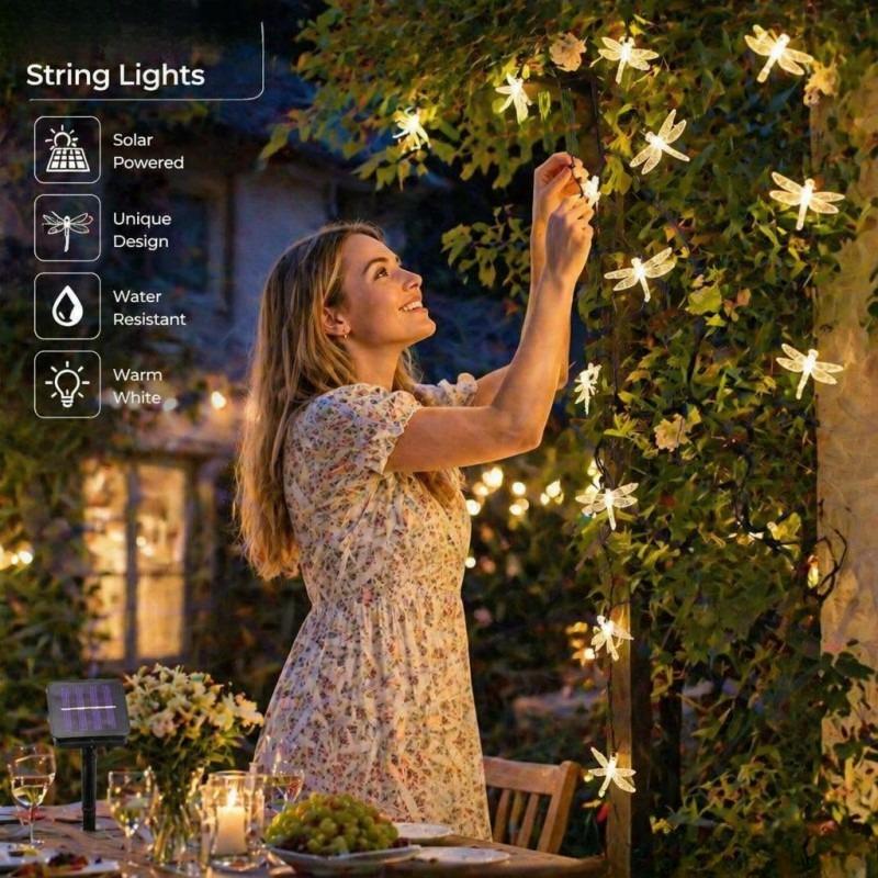 Dragonfly LED Solar String Lights Waterproof Colorful Decorative Lamp Outdoor Garden Balcony Patio Night Landscape Lighting