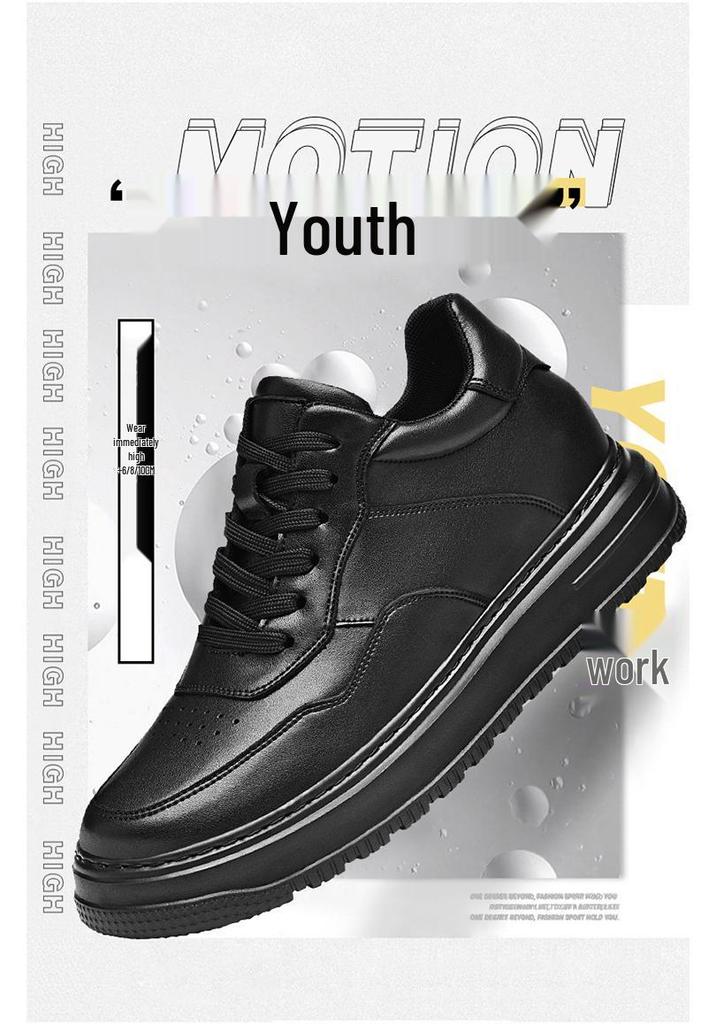 Men's Height Increasing Platform Shoes - 6CM Lift, Thick Sole, Cowhide Surface, Sports-Inspired, Fashionable Casual Footwear for Spring and Autumn