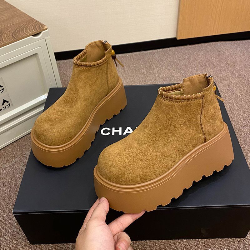 

2025 осень и зима новая обувь на толстой подошве маффин из кожи, женская обувь на танкетке, матовая обувь, задняя молния, биркенштоки 40 верблюд