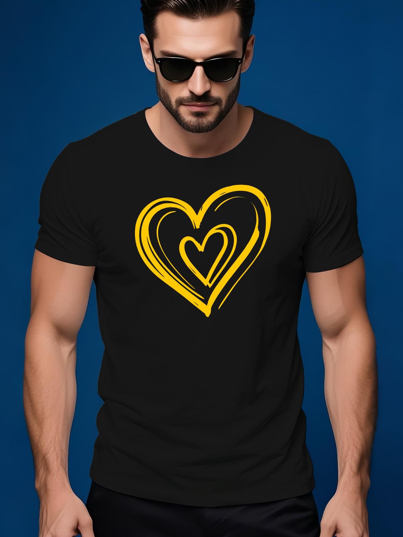 Summer Short Sleeve Tshirt with Yellow Heart Design - Bre... M