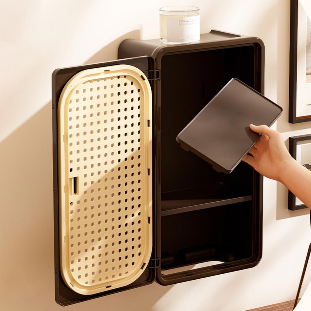 Bathroom Storage Cabinet Bathroom Wall Cabinet with Door 3-tier Over Toilet Storage Rattan Tissue Box Cover Wicker for Kitchen