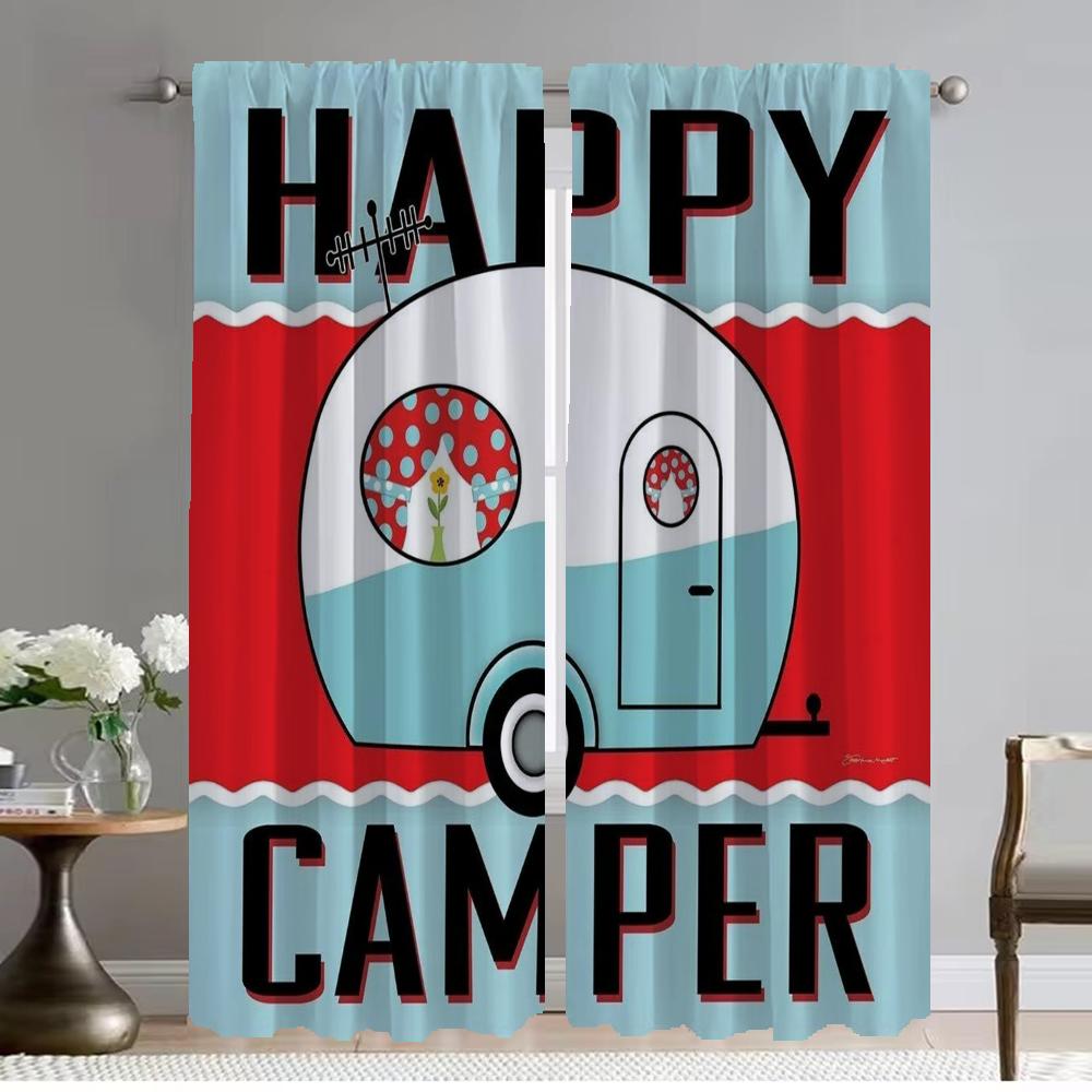 Happy Campers Elegant Room Curtains 2 Pieces Partition Home Interior Curtains for Living Room Window Curtain Shades Kitchen