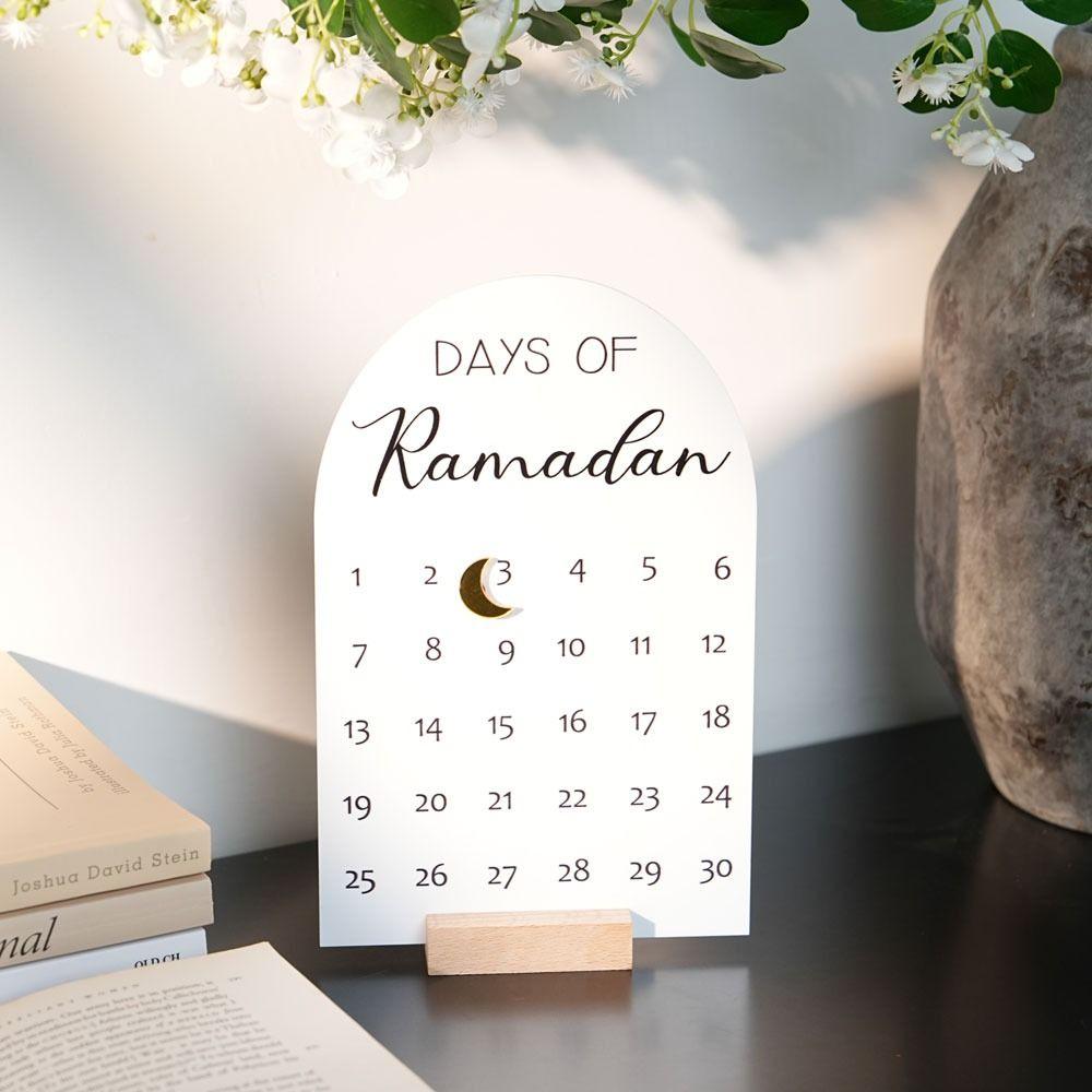 White Ramadan Countdown Calendar 30 Days Moon Castle Eid Mubarak Calendar Decorative Style Tabletop Size Advent Calendar Ramadan