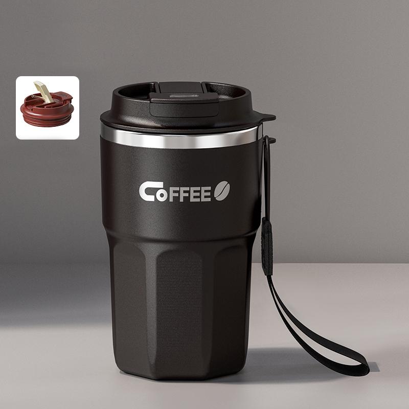 480ml Stainless Steel Coffee Mug with Straw & Lid, 304 Food Grade Double Wall Insulated Cup, Portable Travel Tumbler With Rope