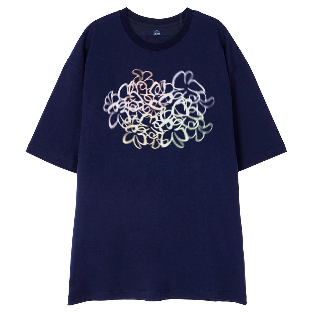 Astral Projection [Oversized] Neon Flower 13-Count Cotton Round Neck Short Sleeve T-Shirt_Navy L