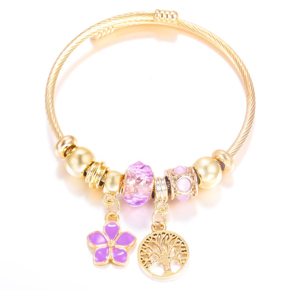 New Trendy 4 Colors Heart Shape Painted Pendant Closure Beaded Bracelet Golden Stainless Steel Women Bracelet Charm Jewelry