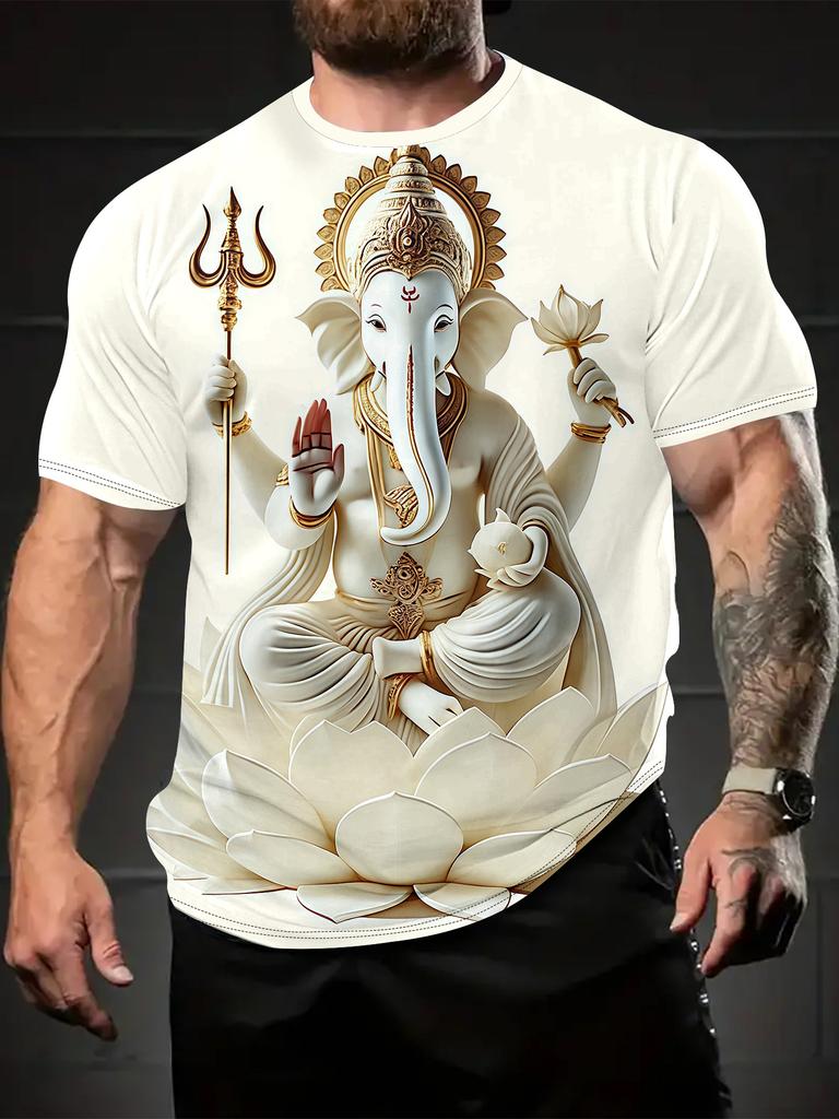3D-gedrucktes Herren-T-Shirt mit Lord Lotus Design, Rundhalsausschnitt – Sommerliche Freizeitkleidung für Outdoor-Aktivitäten, Laufen & Fitness, Perfekt als Geschenk oder Bequem
