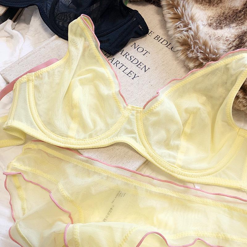 Bralette francese ultra sottile per intimo da donna Top reggiseno push up sexy a V profondo Set intimo e mutandine traspiranti comfort estivo