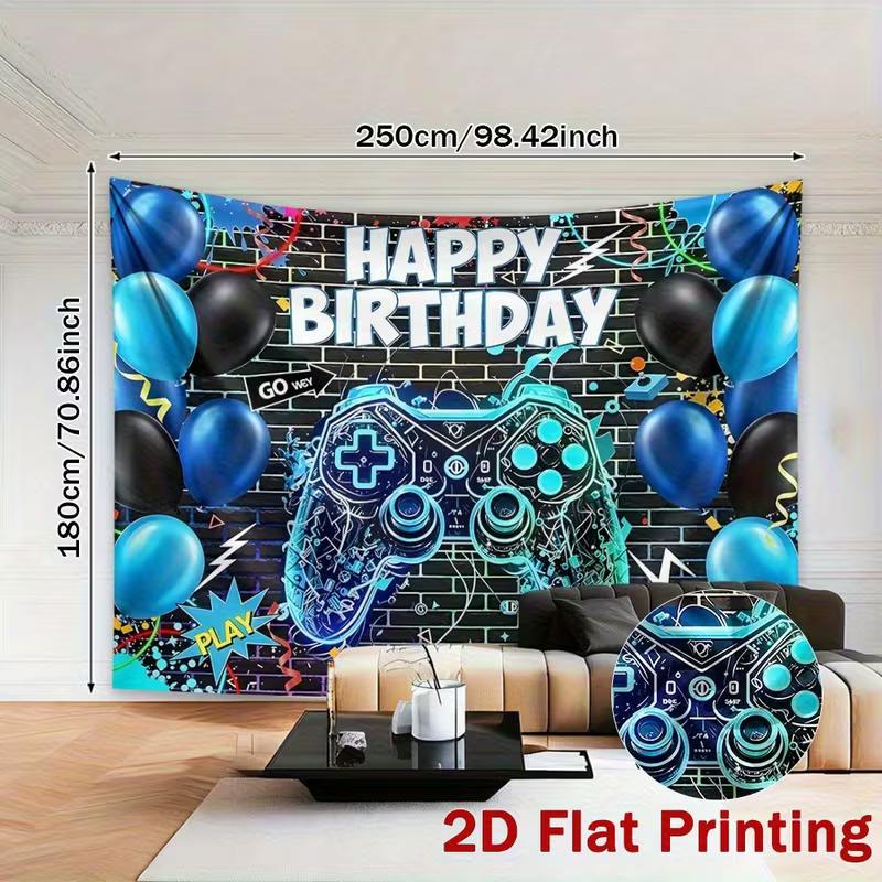 2D Neon Game Controller Photography Background Cloth for Kids Birthday