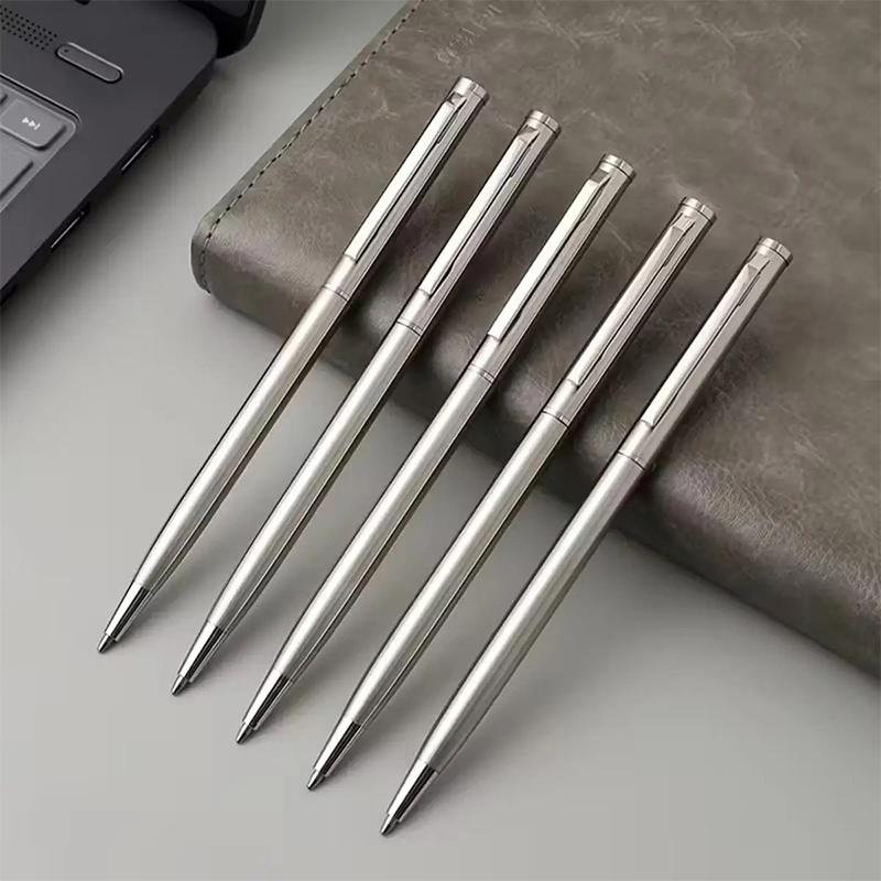 

Durable Medium Nib Twist Top Design Smooth Writing Perfect Ballpoint Pens 5Pcs Elegant Silver Stainless Steel Ballpoint Pens 5Pcs