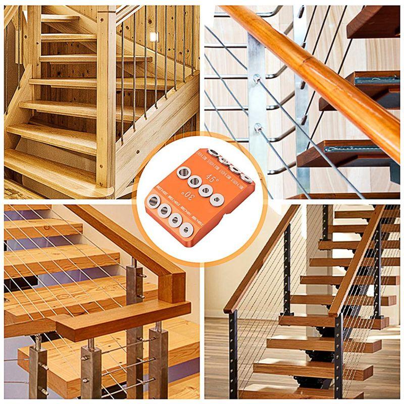 ABUL-Drill Guide 30 45 90 Degree Angle 4 Size Drill Hole Lag Screw Drill Template Jig For DIY Wood Crafts Stair Wire Handrail Du