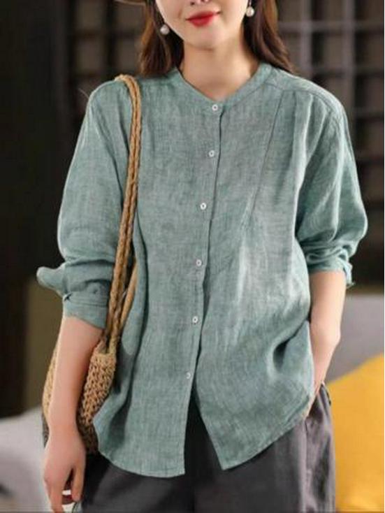 

Женская повседневная рубашка свободного кроя с длинным рукавом и воротником-стойкой, коллекция Весна 2025 - Коллекция Европа и Америка S