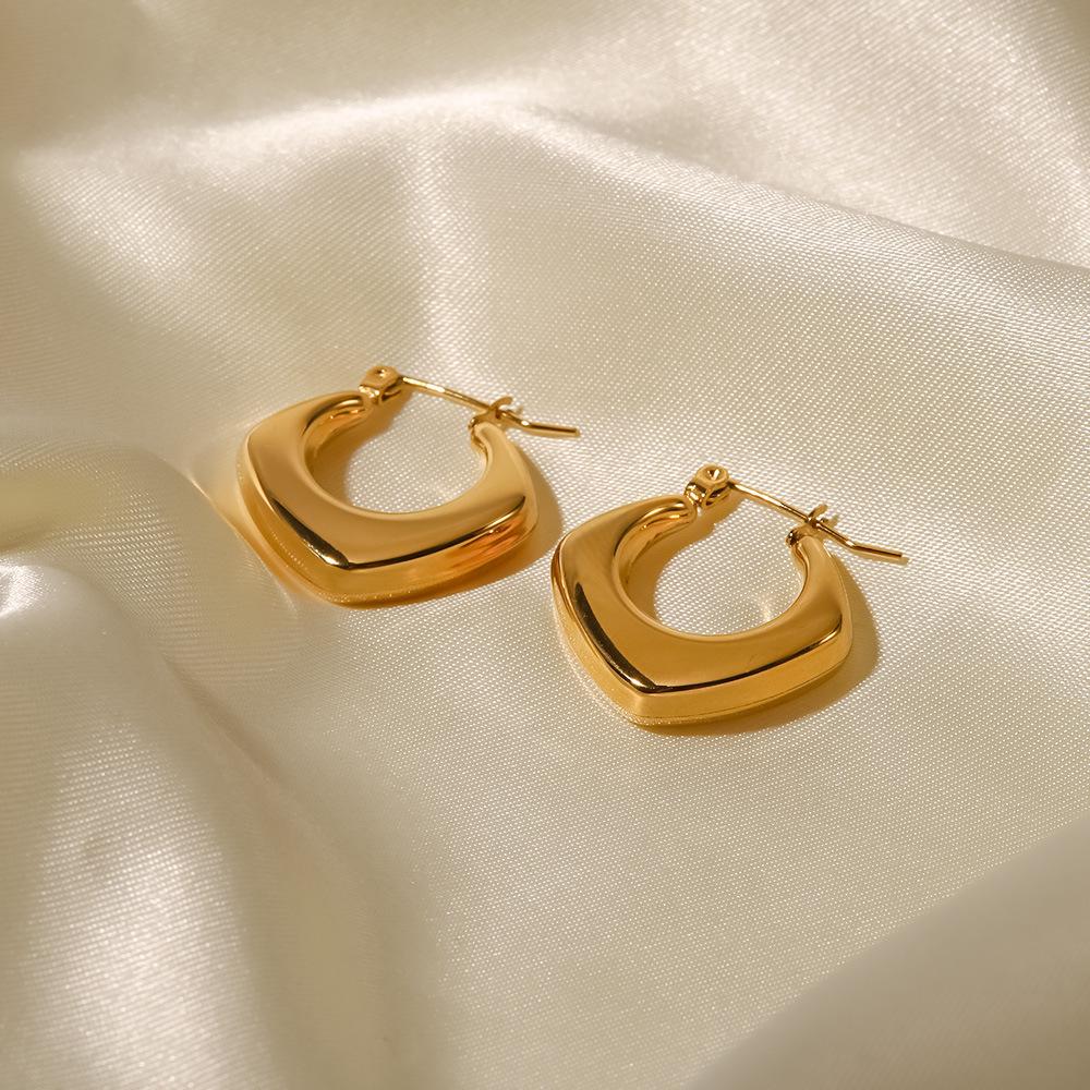 18K Gold-Plated Geometric Rhombus Drop Earrings - European and American INS Style, Stainless Steel Jewelry for Women
