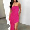 2024 New Summer Cross-border Women's Clothing E-commerce Dress Tube Top Ruffle Edge Fork Flow Side Slit Sexy Dress