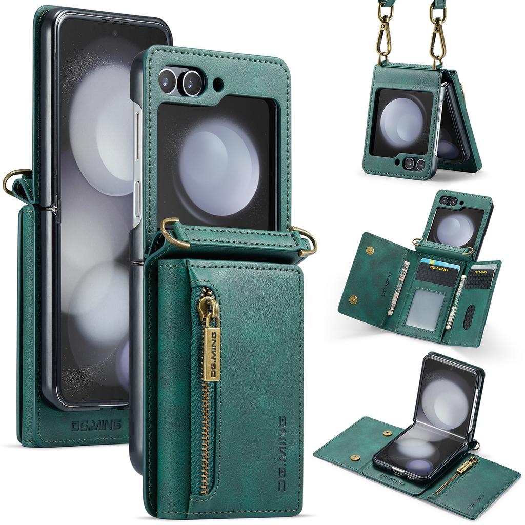 DG.MING M5 Series for Samsung Galaxy Z Flip7 FE 5G/Z Flip6 5G Case RFID Blocking Card Slots PU+PC Phone Cover