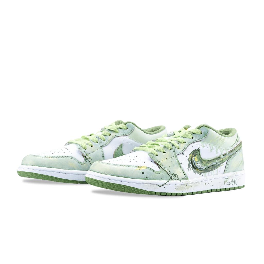 Jordan Air Jordan 1 Martial Arts Abrasion Resistant Low Top Vintage Basketball Shoes Unisex White Green 553558-300(Team836-)