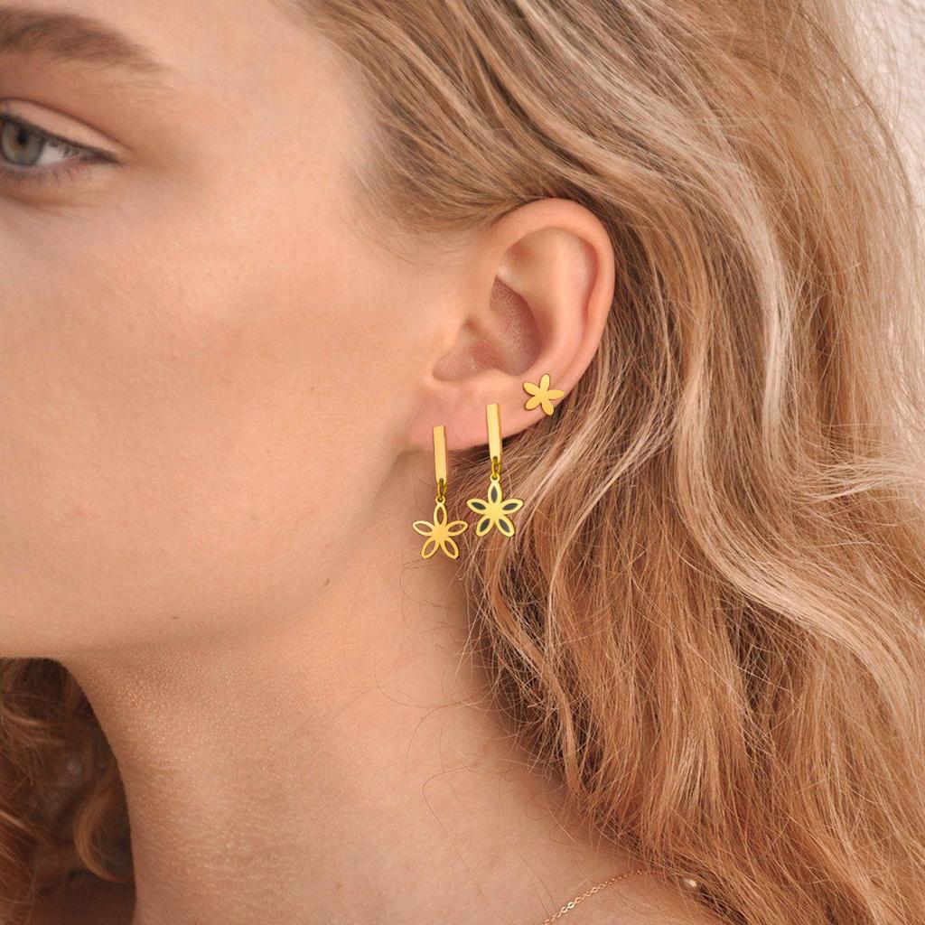 3 Paar Blume Ohrstecker für Damen, Goldfarbene Edelstahl Geometrische Ohrringe, Modisches Set Schmuck Geschenke