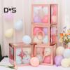4 Pcs Balloon Box DIY Assembly Transparent Paper Box Balloon Box with Letters Reusable Stackable Cube Decorative Box for Party Wedding Birthday