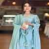Sky Blue Silk Short Kurta with Tulip Pants and Embroidered Dupatta Set