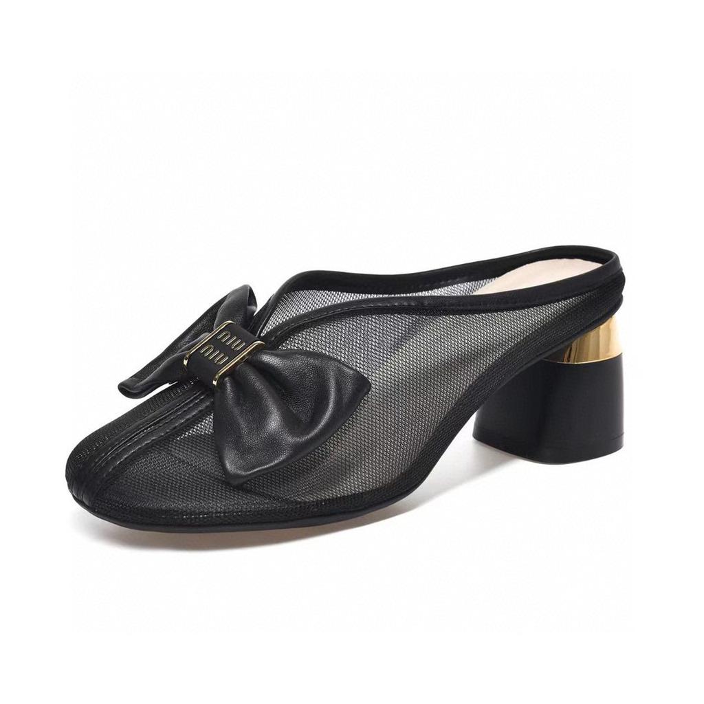 Slippers Women's Outer Wear 2025 Summer New Korean Version Bag Head Bow Mesh Slippers High Heel Fashion Lazy Slippers