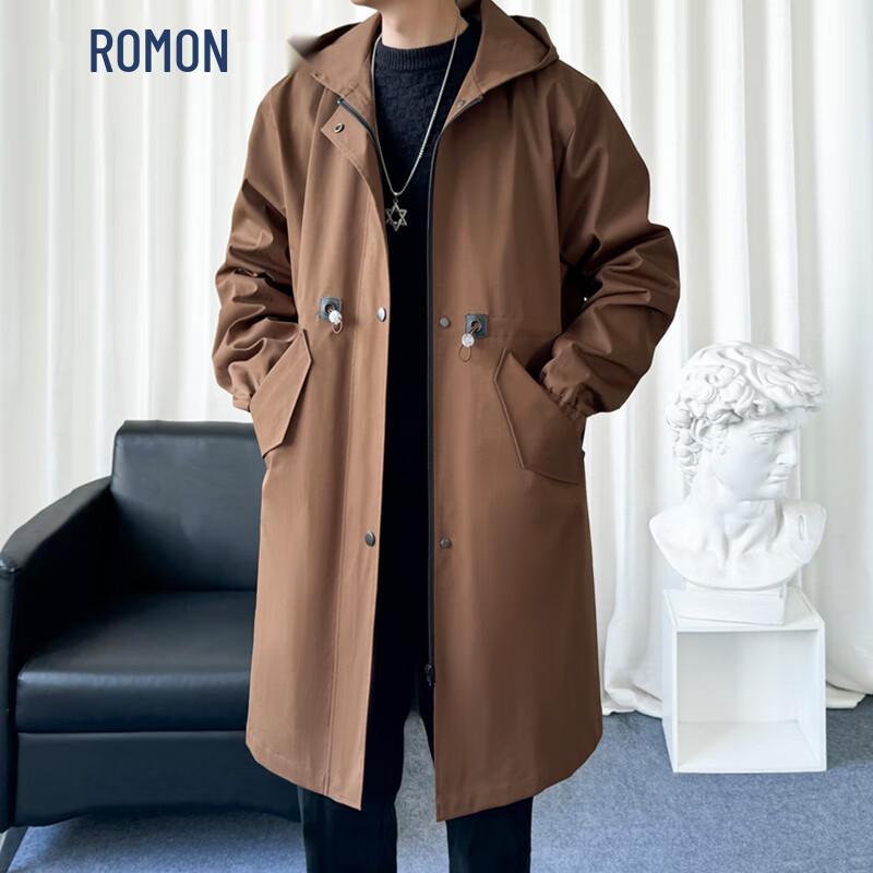 ROMON Men s Hooded Mid-Length Trench Coat M