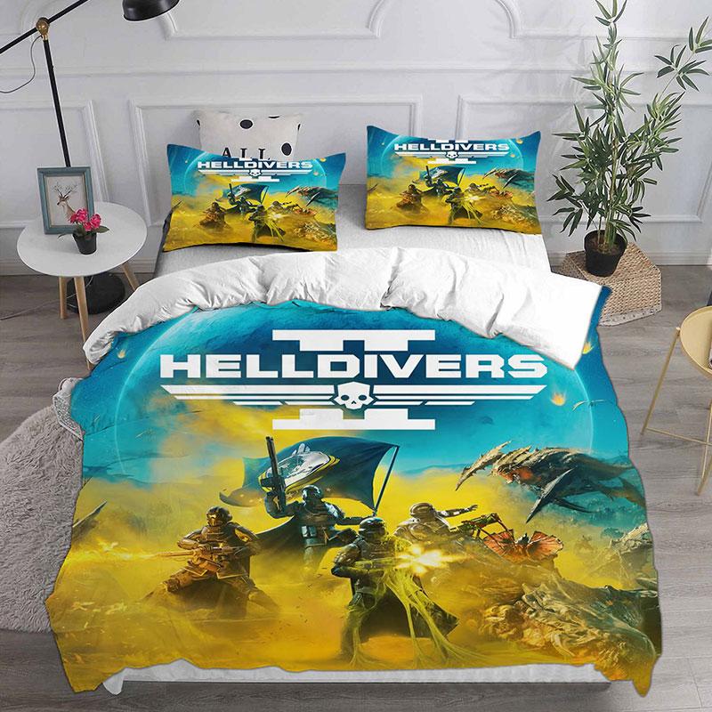 3D HELLDIVERS 2 Bedding Sets Comforter Quilt Bed Cover Duvet Cover Pillow Case 2-3 Pieces Sets Kids Adult Size For Home Textiles