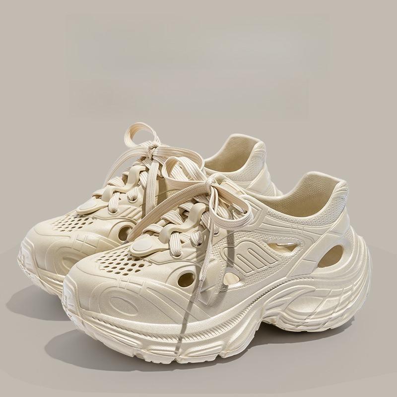 

2025 Summer Ins Inspired Clogs Women s Lace Up Heightening Anti Slip Soft Toe Covered Daddy Sandals with Fashion Flair 36 хаки