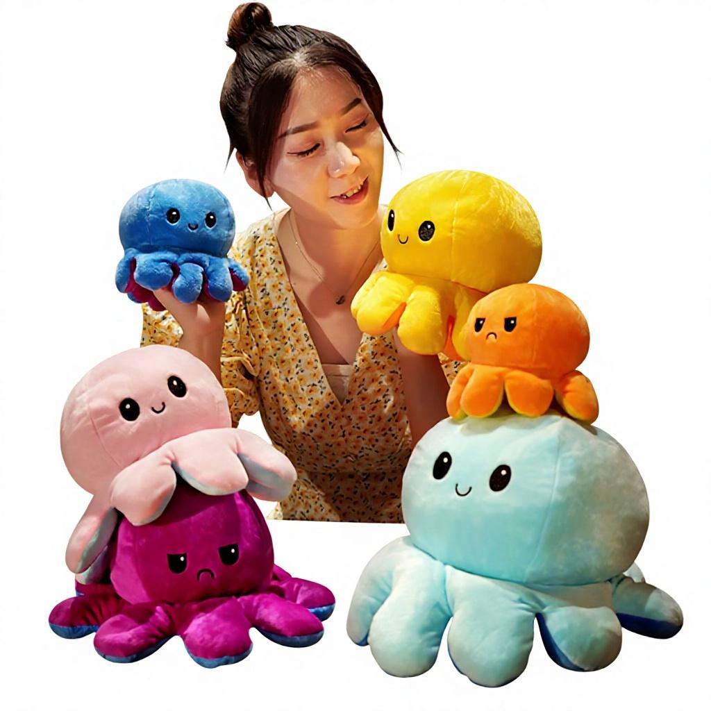 Double-Sided Flip Octopus Creative Plush Toy PP Cotton Super Soft Plush 31-50cm Height Adorable Expression Cross-Border Flipping