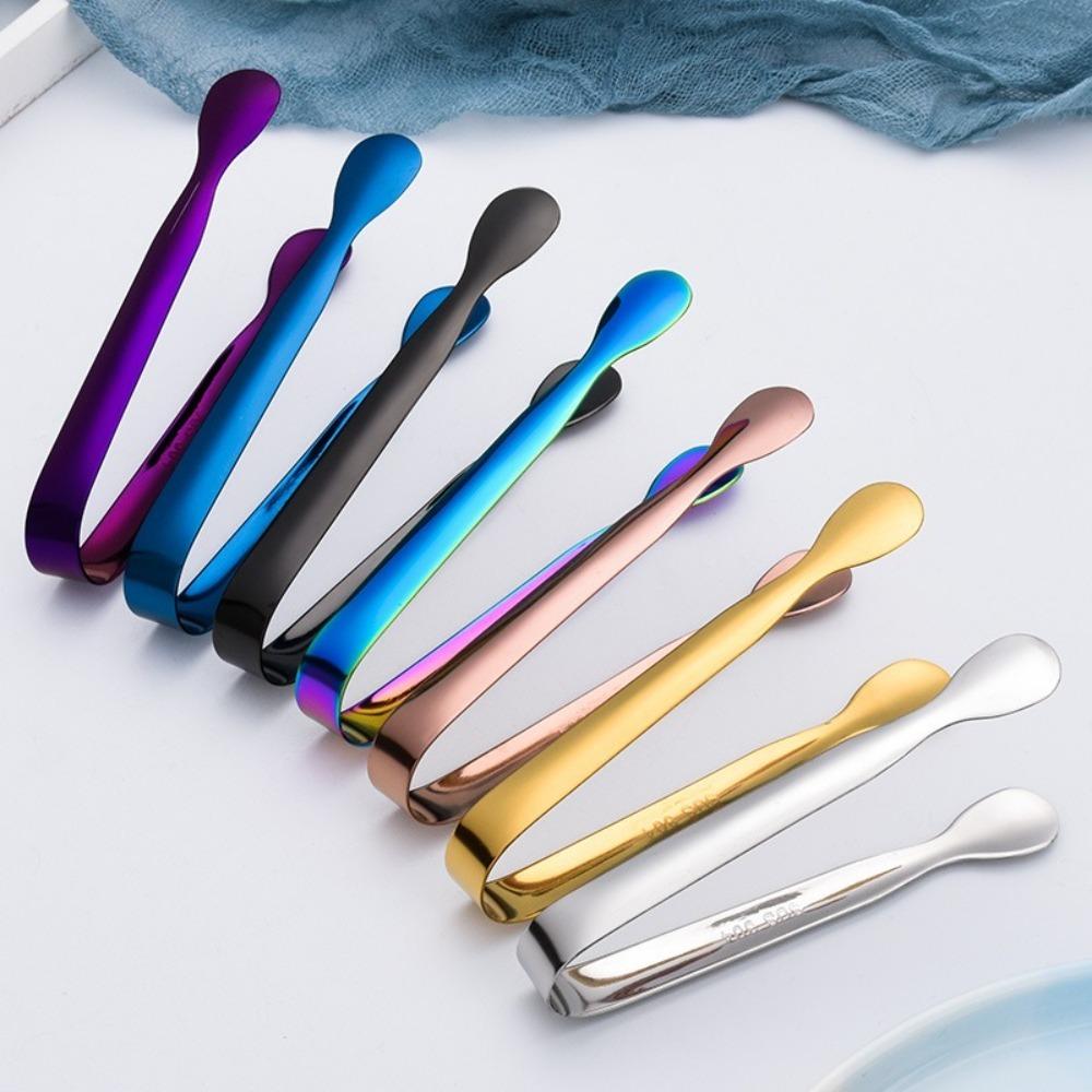 3pcs Stainless Steel Ice Cube Sugar Tongs Thickened Non Slip Bread Meat Fruit Clamp Ice Clamp Tool Cocktail Ice Tongs Coffee Bar