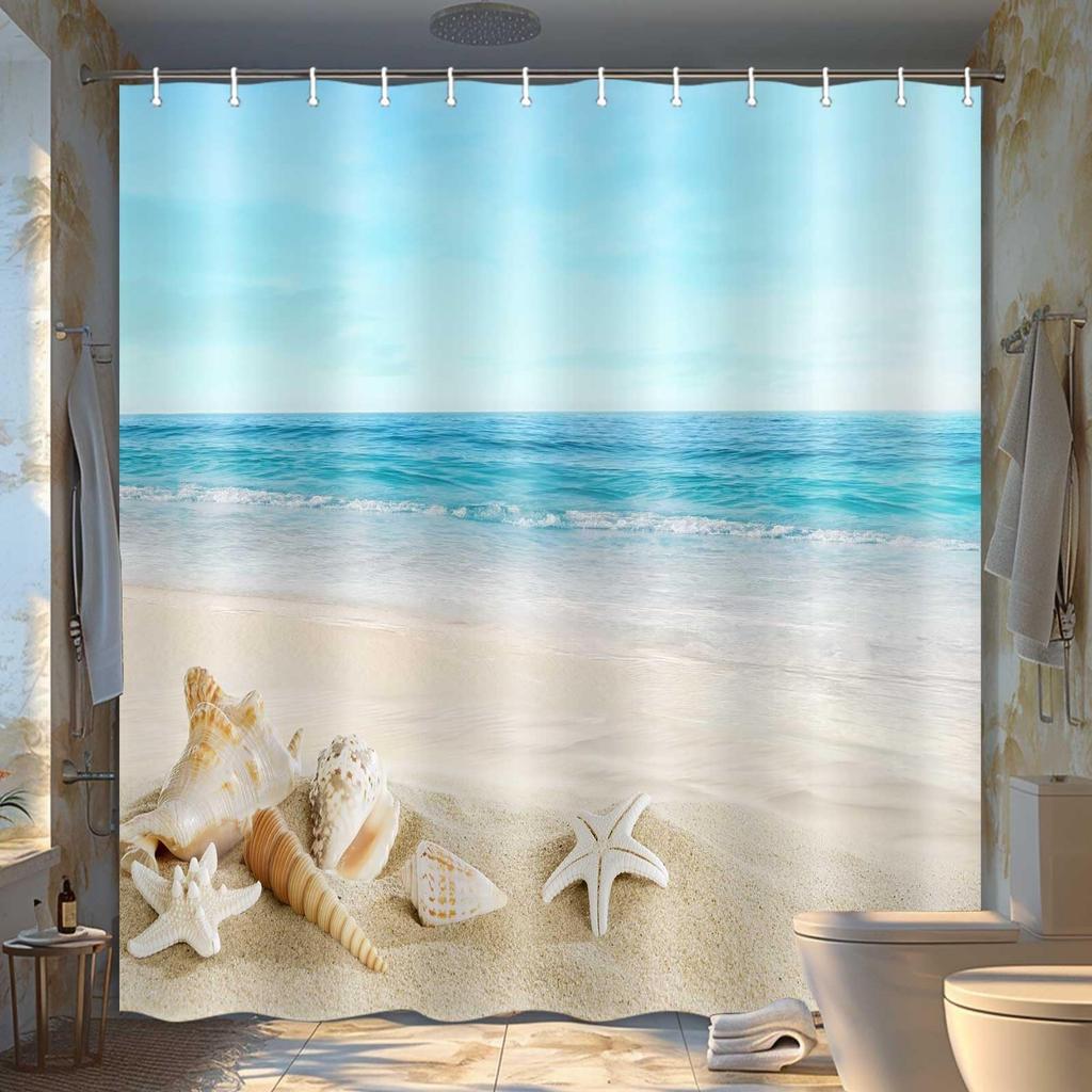 Beach Ocean Theme Shower Curtain for Bathroom Sunrise Sunset View Scene Hawaii Seashore Summer Coastal Seaside Seascape Decor