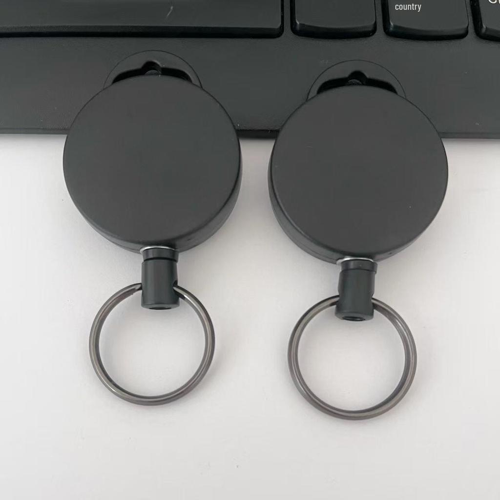 4CM Black Plastic Carabiner Paracord Retractable Keychain with High Elastic Easy-Pull Buckle